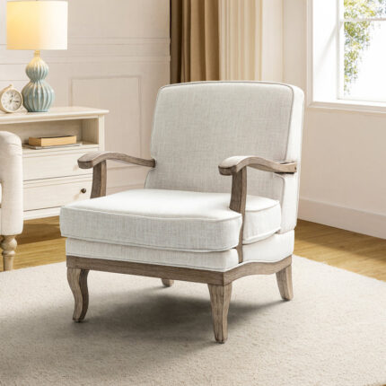Upholstered Accent Armchair with Solid Wood Legs
