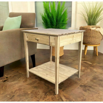 Solid Wood Side Table with Integrated Storage Compartment