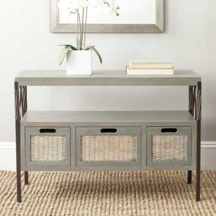 Grey Solid Wood Console Table for Refined Indian Living Spaces