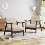 Upholstered Armchair Pair with Solid Wood Foundation – Set of 2
