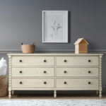 Solid Wood 48” Tall Chest with 6 Drawers & Sliding Barn Door Cabinet – Wooden Storage Dresser for Living Room & Hallway