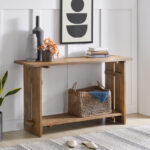 Acacia Wood 52-Inch Console Table for Entryway and Living Room with Two Shelf Storage