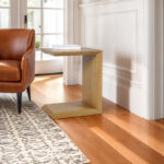 Beveled Walnut Finish Wooden C-Shaped Accent End Table for Modern Homes