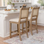 Natural Cane Weave Counter Stool with Rustic Wooden Base for Home Counters - Image 2