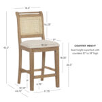 Natural Cane Weave Counter Stool with Rustic Wooden Base for Home Counters - Image 4