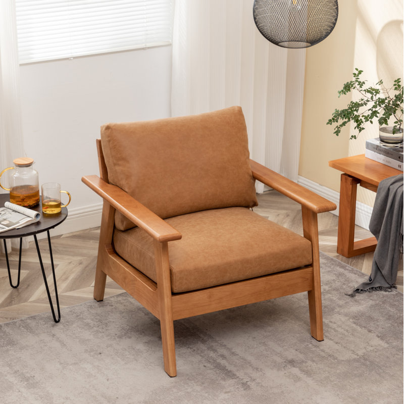 Bruny+Upholstered+Armchair-183145344 Upholstered Wooden Armchair with Cushioned Seating for Living & Study Spaces - Image 1