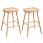 Mid-Century Inspired Bar Stools with Upholstered Seat & Wooden Frame (Set of 2) - Image 6