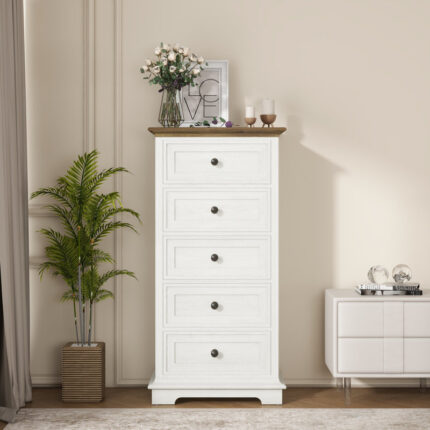 Solid Wood Chest with Five Drawer Storage for Bedroom, Living Space and Home Organisation