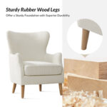 Contemporary Boucle Upholstered Wingback Armchair with Solid Wood Legs - Image 7