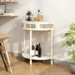 Half-Round Solid Wood Console Table with Authentic Rattan Detailing for Entryway and Living Room - Image 7