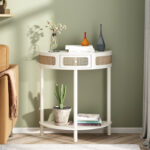 Half-Round Solid Wood Console Table with Authentic Rattan Detailing for Entryway and Living Room - Image 2