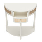 Half-Round Solid Wood Console Table with Authentic Rattan Detailing for Entryway and Living Room - Image 3