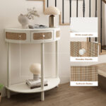 Half-Round Solid Wood Console Table with Authentic Rattan Detailing for Entryway and Living Room - Image 8