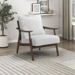 Mid-Century Modern Textured Fabric Upholstered Accent Chair with Solid Wood Frame - Image 2