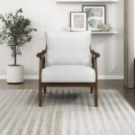 Mid-Century Modern Textured Fabric Upholstered Accent Chair with Solid Wood Frame