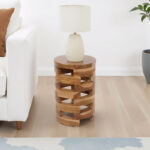 Round Solid Wood End Table with Natural Grain Finish - Image 5