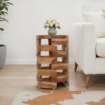 Round Solid Wood End Table with Natural Grain Finish