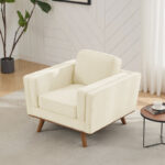 Contemporary Upholstered Armchair with Solid Wood Legs - Image 2
