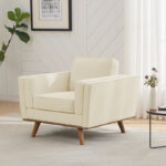 Contemporary Upholstered Armchair with Solid Wood Legs