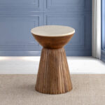 Marble Top Side Table with Contemporary Solid Wood Base