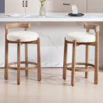 Barstools with Solid Backrest and Wooden Legs for Kitchen Island & Dining Spaces