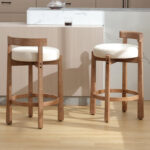 Barstools with Solid Backrest and Wooden Legs for Kitchen Island & Dining Spaces - Image 2