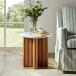 Solid Wood End Table with Natural Marble Top - Image 6
