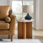 Solid Wood End Table with Natural Marble Top