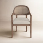 Cane Accent Armchair with Solid Wood Structure for Living Room and Lounge Seating