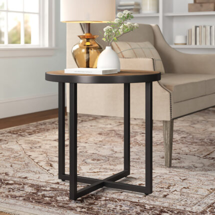 Solid Wood Top Side End Table with Sleek Modern Structure