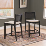 Cane Back Upholstered Counter Bar Stools with Solid Wood Base (Set of 2) - Image 2