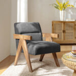 Mid-Century Style Accent Chair with Curved Solid Wood Arms