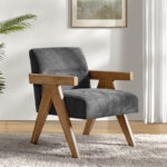 Mid-Century Style Accent Chair with Curved Solid Wood Arms - Image 2
