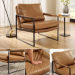 Leather Upholstered Accent Armchairs with Solid Wood Base – Set of 2 - Image 4