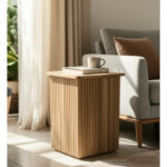 Slim Accent Side Table with Natural Wood Slatted Design for Modern Homes