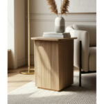 Slim Accent Side Table with Natural Wood Slatted Design for Modern Homes - Image 9