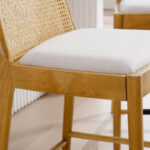 Modern Bar Stools with Rattan Backrest and Solid Wood Frame (Set of 2) - Image 5