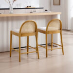 Modern Bar Stools with Rattan Backrest and Solid Wood Frame (Set of 2) - Image 4