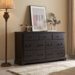 Modern Solid Wood 7-Drawer Dresser – 46” Tall Bedroom Chest with Diamond-Textured Front