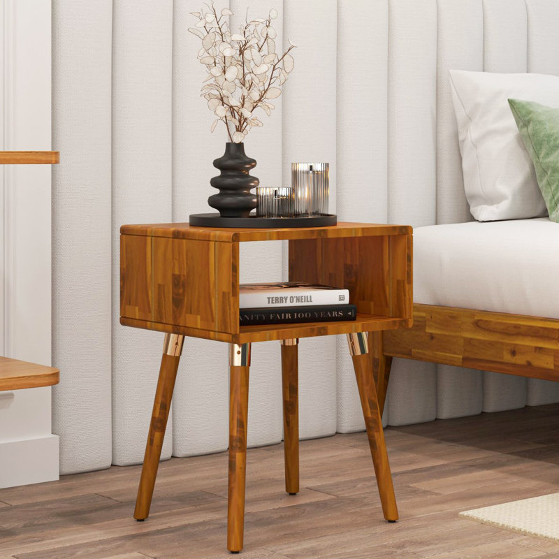 Finney+Solid+Acacia+Wood+Nightstand,+Mid+Century+Modern+Side+Table+Bedroom+with+Storage-497682536 Solid Acacia Wood Mid-Century Nightstand with Storage for Bedroom Side Table Use - Image 1