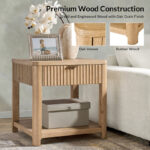 Oak Grain Fluted Modern Side Table – 23.75” Width - Image 7