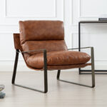 Dark Gray Linen Upholstered Armchair with Wooden Base for Living & Study Corners