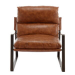 Dark Gray Linen Upholstered Armchair with Wooden Base for Living & Study Corners - Image 5