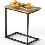 Wooden C-Shaped End Table with Metal Base for Sofa and Bedside Use - Image 5