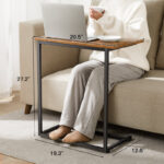 Wooden C-Shaped End Table with Metal Base for Sofa and Bedside Use - Image 4