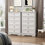 Natural Solid Wood Chest with 10 Drawers – Striped Surface Design for Bedroom Storage - Image 2