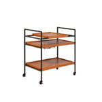 Honey Oak & Black Serving Cart with Built-in Stemware Rack