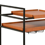 Honey Oak & Black Serving Cart with Built-in Stemware Rack - Image 3