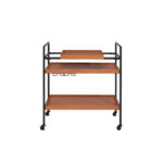 Honey Oak & Black Serving Cart with Built-in Stemware Rack - Image 2