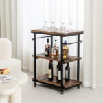 Industrial 3-Tier Wooden Bar & Beverage Cart - Image 5
